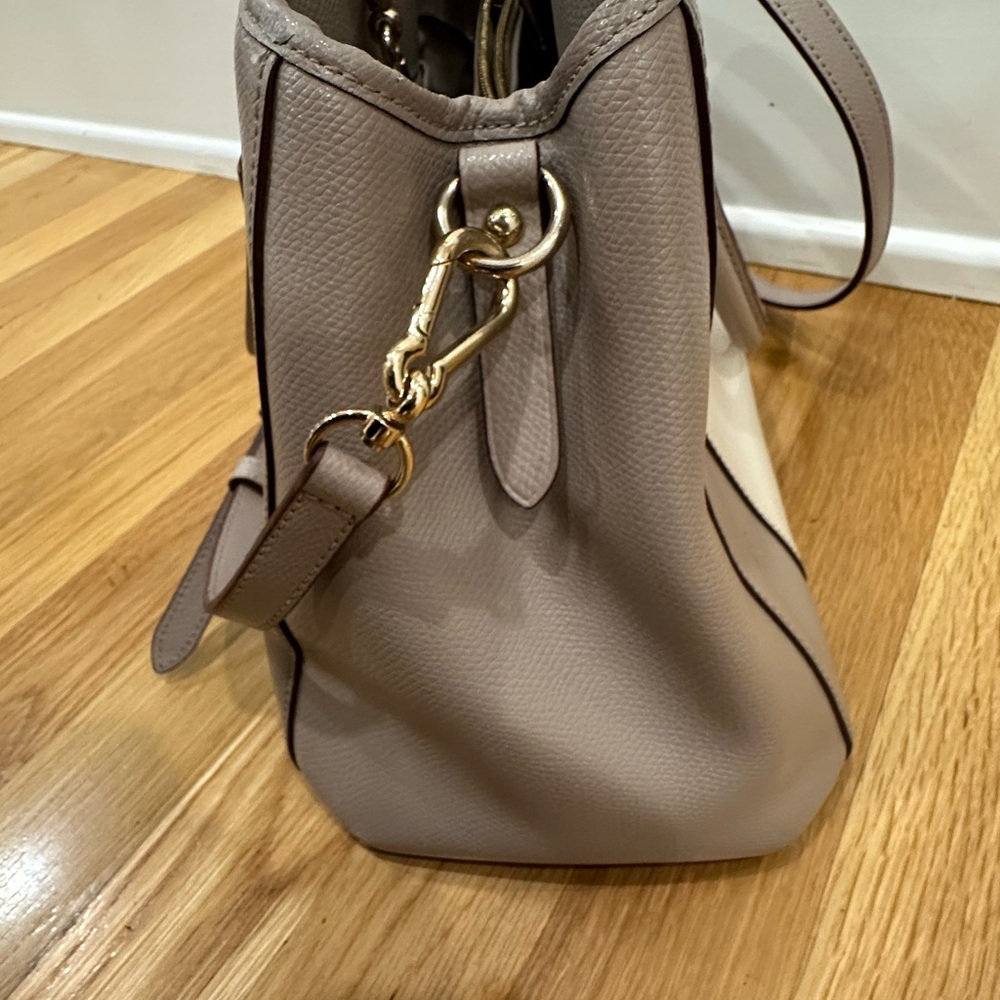 Coach Margot Beige Color Block Two-Tone Leather Satchel Shoulder Bag - Picture 13 of 16